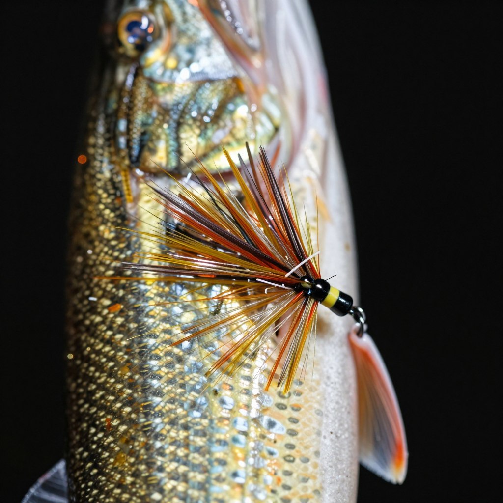 Nahaufnahme eines Hechtstreamers mit reflektierenden Materialien