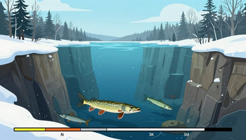 Typische Winterstandplätze von Hechten unter der Oberfläche