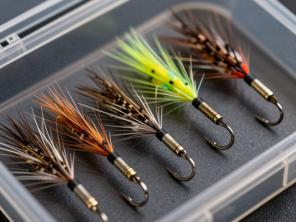 Verschiedene Streamer für Hecht in einer Fliegendose